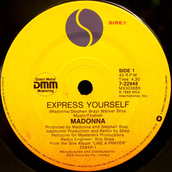EXPRESS YOURSELF  45T AUSTRALIE /  MADONNA-CD-DISQUES-RECORDS-BOUTIQUE VINYLES-SHOP-COLLECTORS