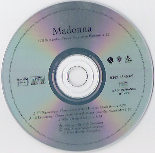 I'll REMEMBER  CD  SINGLE FRANCE  MADONNA-CD-DISQUES-RECORDS-BOUTIQUE VINYLES-SHOP-COLLECTORS