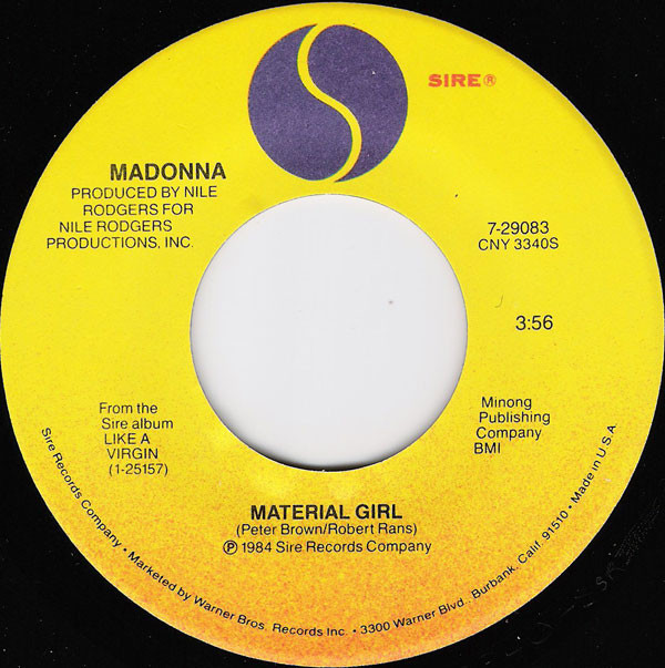 MATERIAL GIRL 45T USA / MADONNA -CD-DISQUES- RECORDS-BOUTIQUE VINYLES-SHOP-