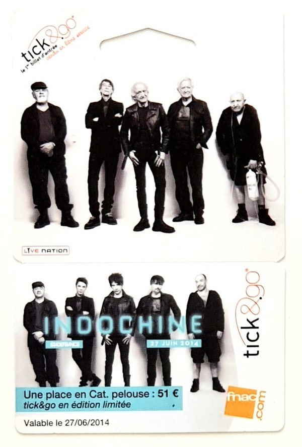 TICK AND GO 2014 CARTE  INDOCHINE-CD-DISQUES-RECORDS-BOUTIQUE VINYLES-RECORDS
