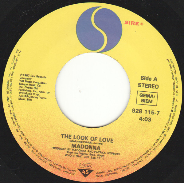 THE LOOK OF LOVE 45T  EUROPE MADONNA-CD-DISQUES--BOUTIQUE VINYLES-SHOP-STORE-LPS-VINYLS