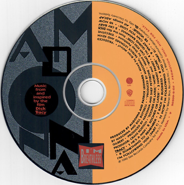 I'M BREATHLESS CD SAMPLER USA / MADONNA-DISQUES-RECORDS-BOUTIQUE VINYLES-SHOP-STORE-LPS-VINYLS